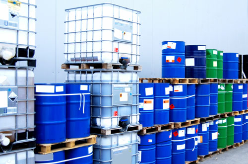 Chemicals in totes and drums